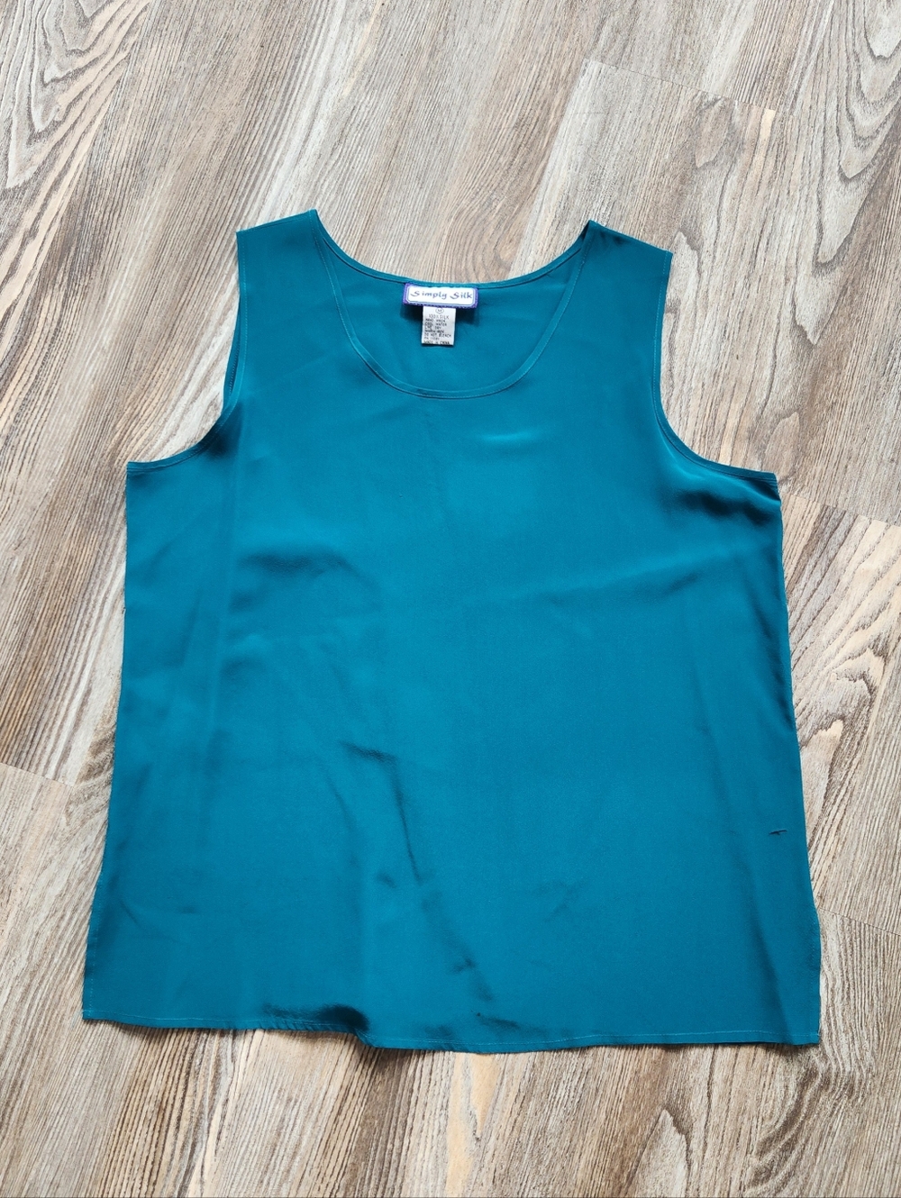 Simply Silk Teal Blue Sleeveless Top Tank Womens M Classic Basic Boxy Satin
